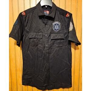 Phat Farm Button Up Shirt Men Sz M Black Military Style Patches Short‎ Sleeve